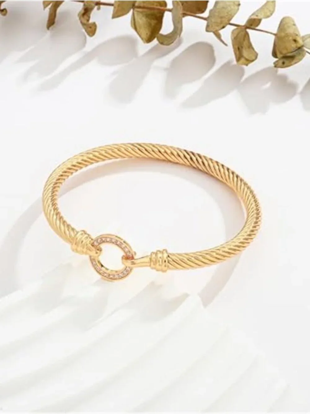 Two Tone Twisted Cable Cuff Bracelet Gold Silver Bangle for Women